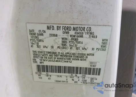 2006 Ford Escape Xlt from USA, damaged, VIN 1FMYU03Z46KC34412